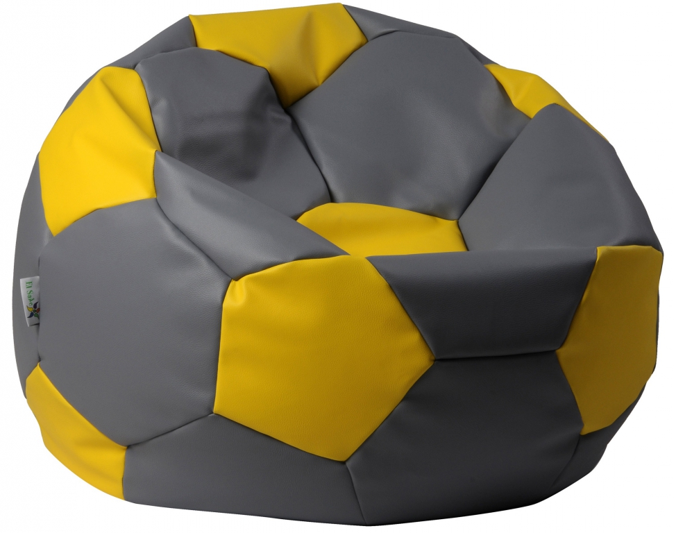 Sedací pytel - Euroball medium 65x65x45cm - Koženka šedá/žlutá