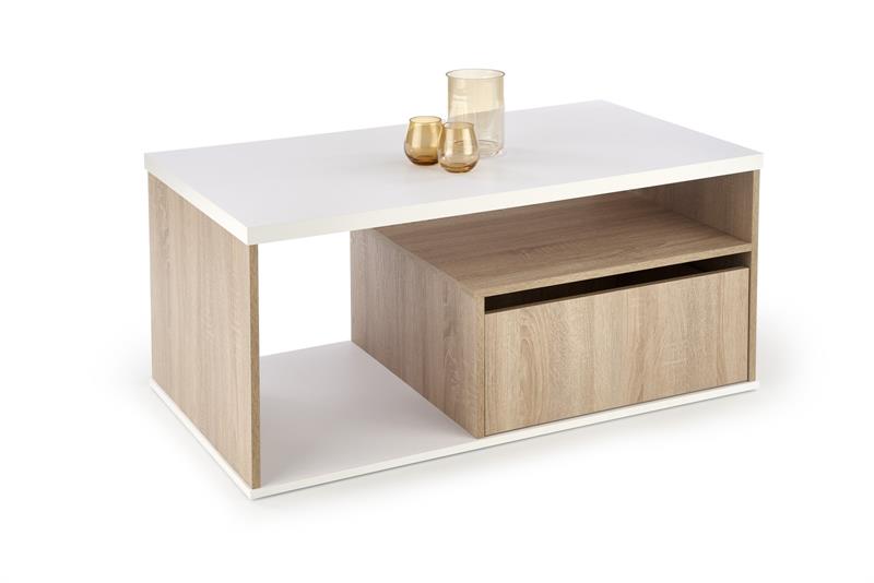 Konferenční stolek Pantera se zásuvkou 110x60x50cm - Bílá/dub sonoma