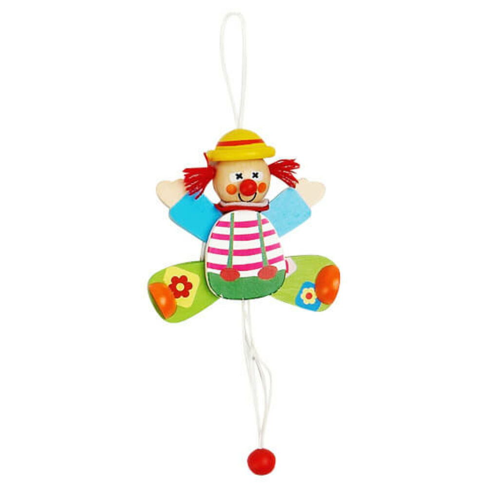 Dřevěná tahací hračka - Klaun žlutý klobouk 